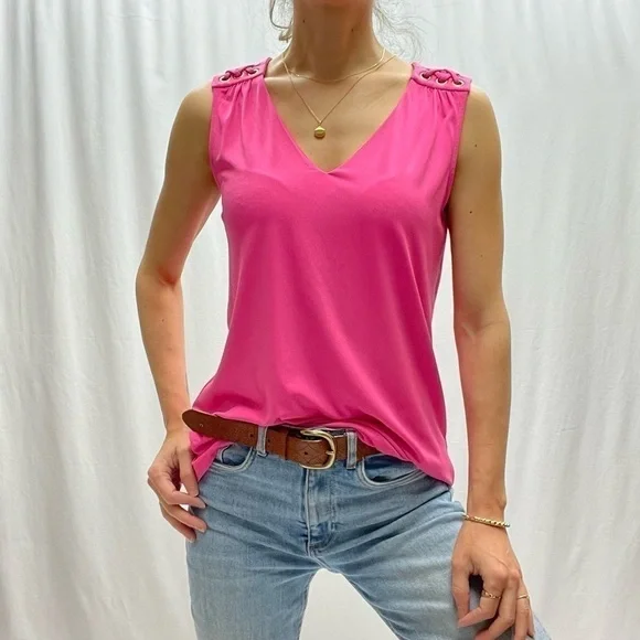 ELLEN Tracy sleeveless top top V neck hot pink size M - Picture 14 of 16